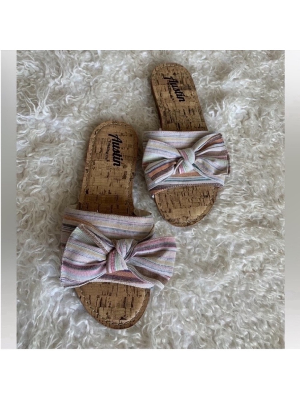 Women’s Slides/Slip on Flat Sandals Sz 10 Striped Bow fabric